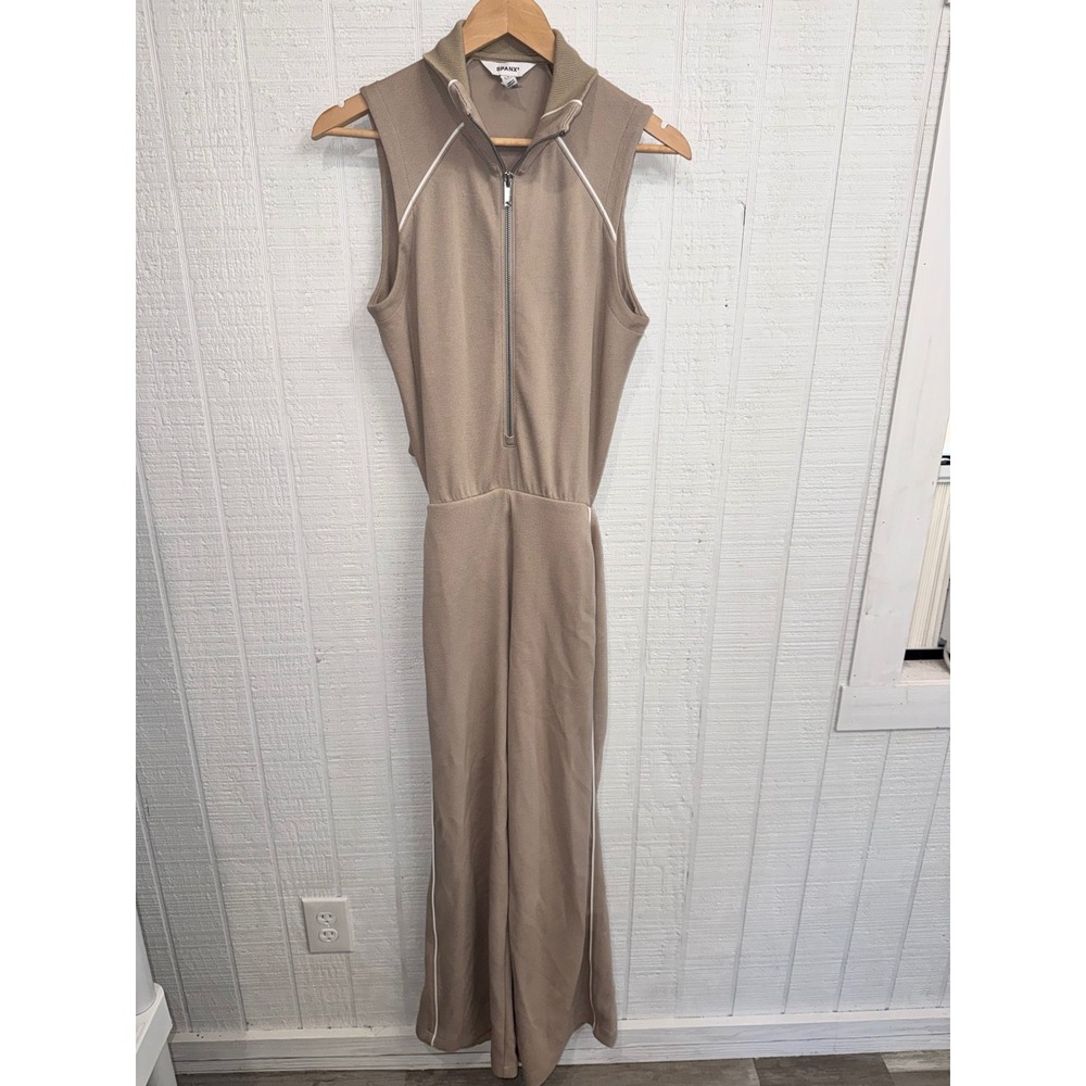 Spanx AirEssentials Jumpsuit Women Tan Sleeveless Wide Leg Back Cutout Small